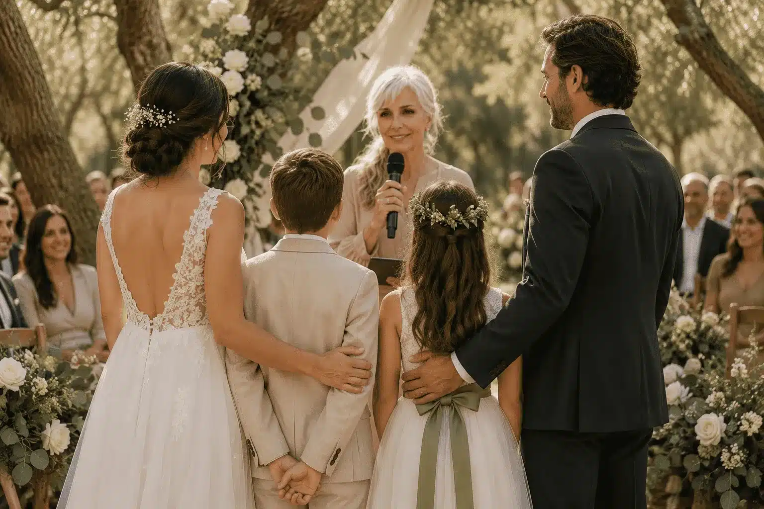 familia participando de forma natural en una ceremonia de boda personalizada