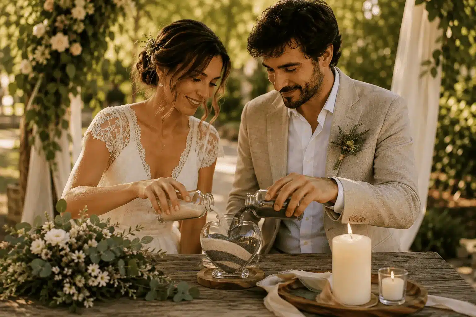 pareja realizando un ritual de boda creado a partir de su propia historia